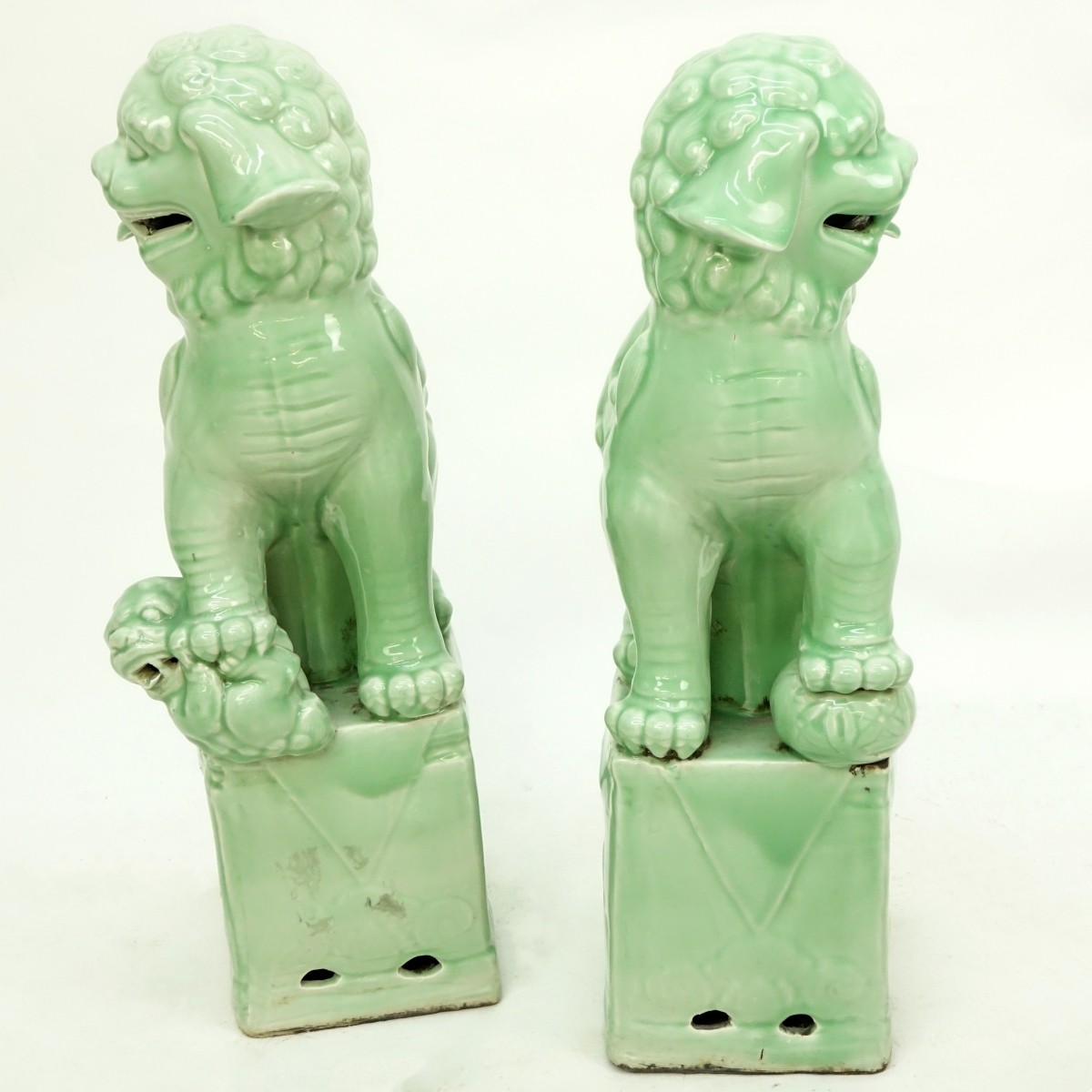 Pair of Large Chinese Celadon Glaze Foo Dogs