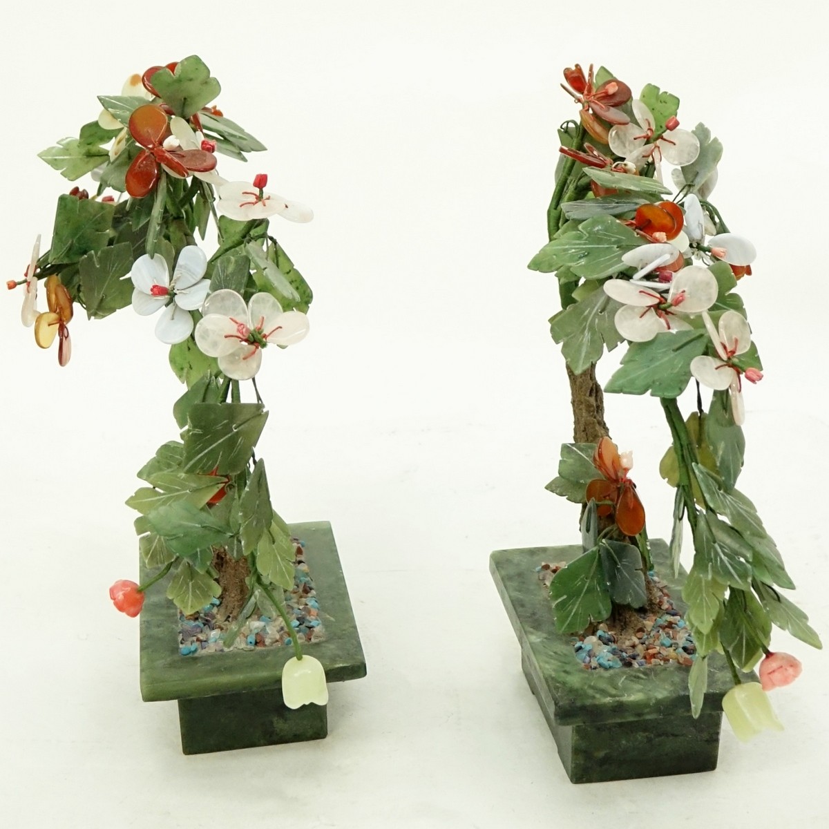 Pair of Chinese Ming Style Hardstone/Jade Trees