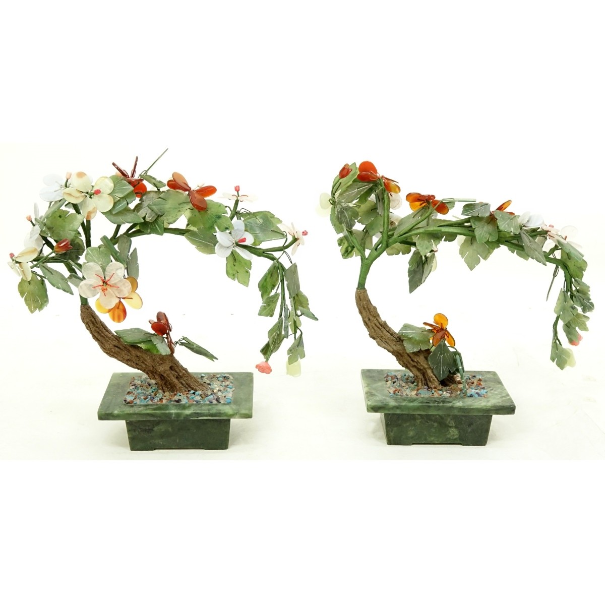 Pair of Chinese Ming Style Hardstone/Jade Trees