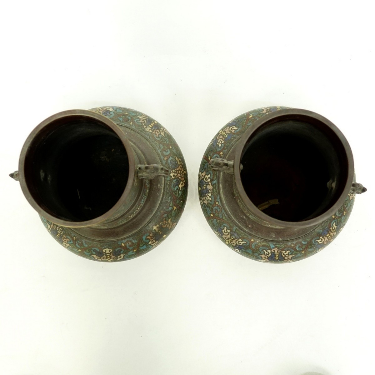 Pair of Japanese Bronze Champleve Enamel Vases