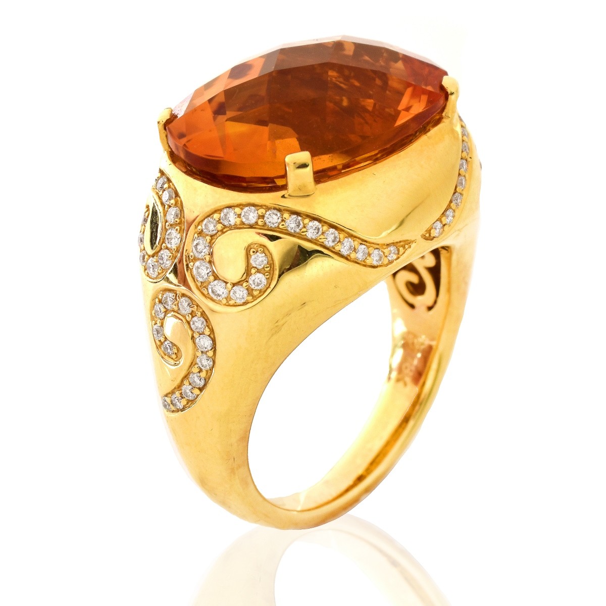 Citrine, Diamond and 18K Gold Ring