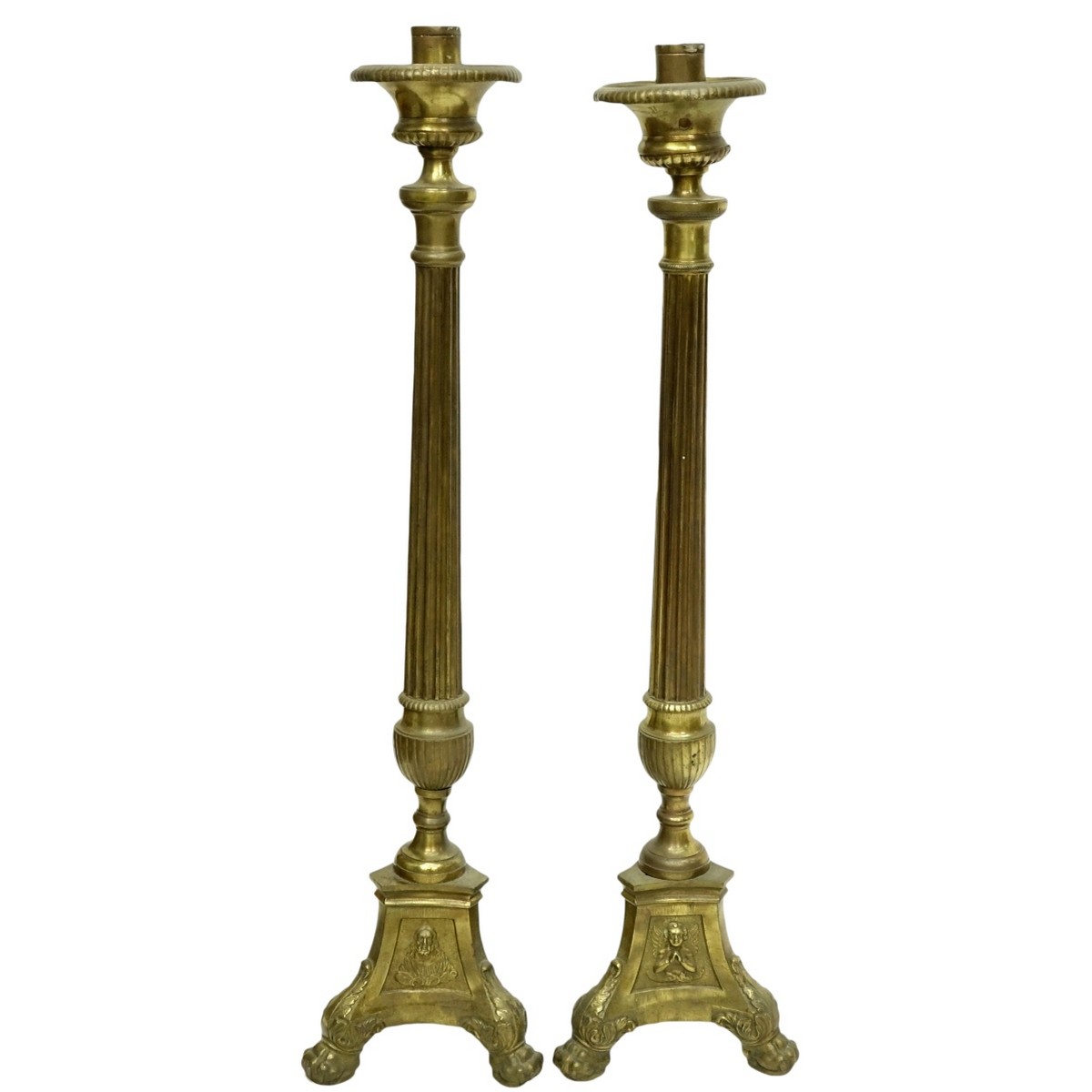 Pair of Large Brass Ecclesiastical Candlesticks