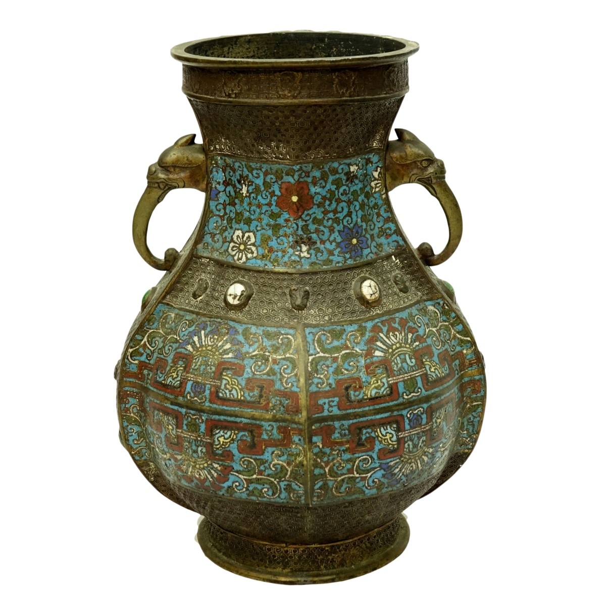 Antique Japanese Bronze Champleve Enamel Vase