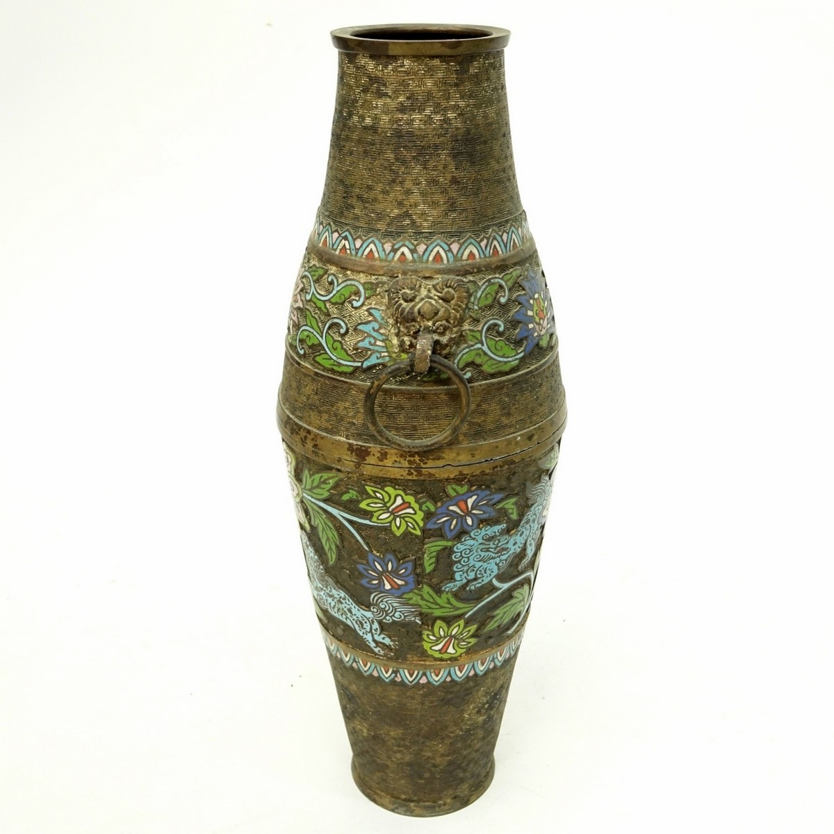 Antique Japanese Bronze Champleve Enamel Vase