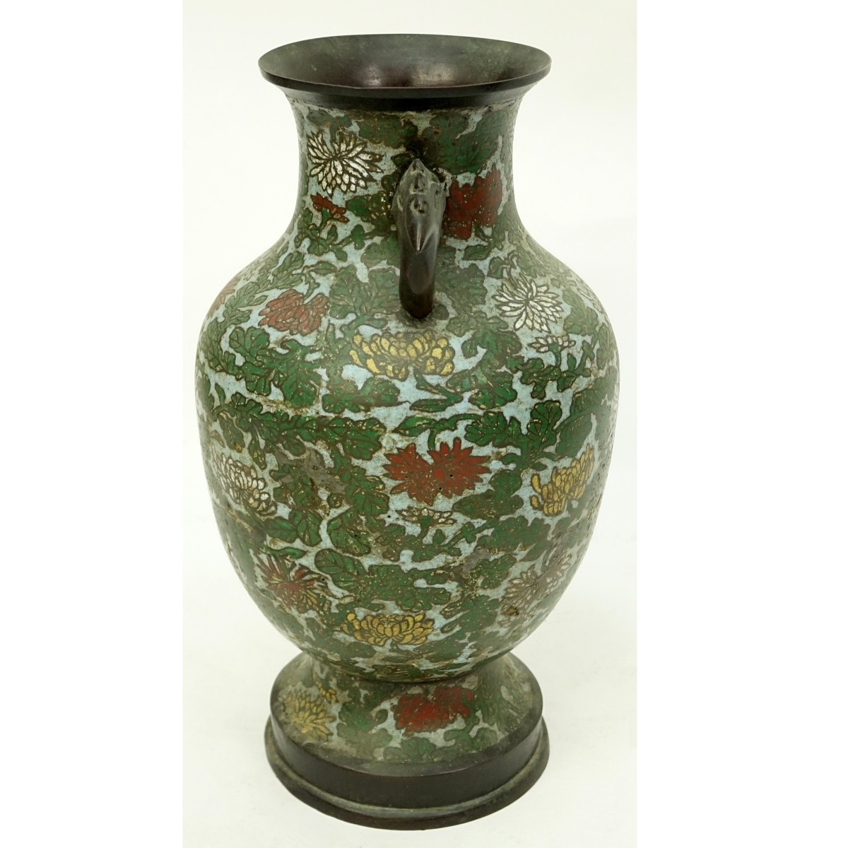 Large Antique Japanese Bronze Enamel Vase