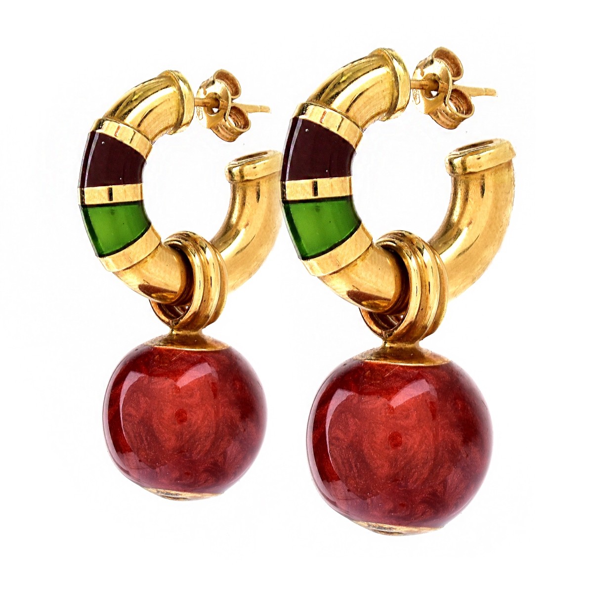 Vintage Italian 18K Gold and Enamel Earrings