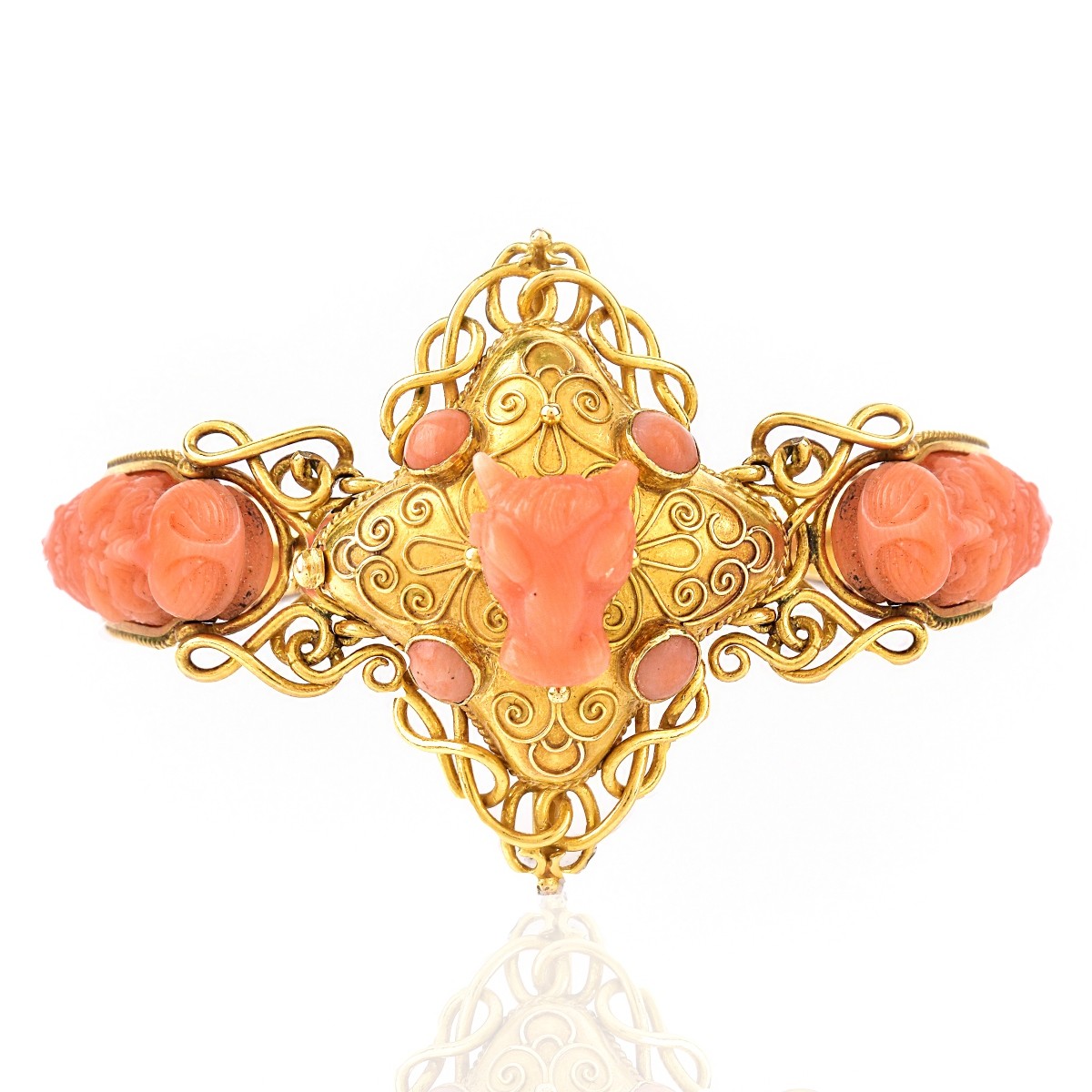 Circa 1900 Red Coral and 14K Gold Bracelet