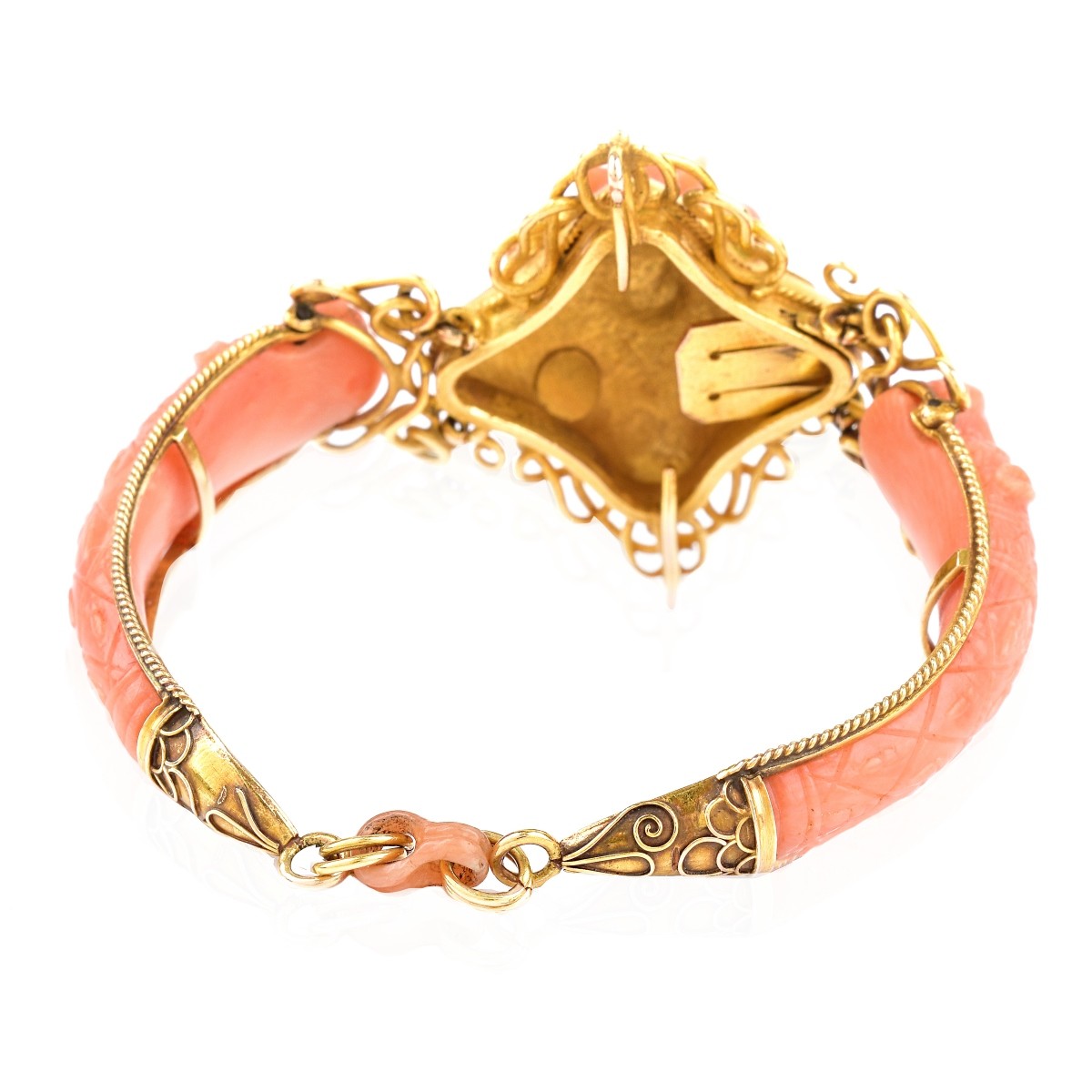 Circa 1900 Red Coral and 14K Gold Bracelet