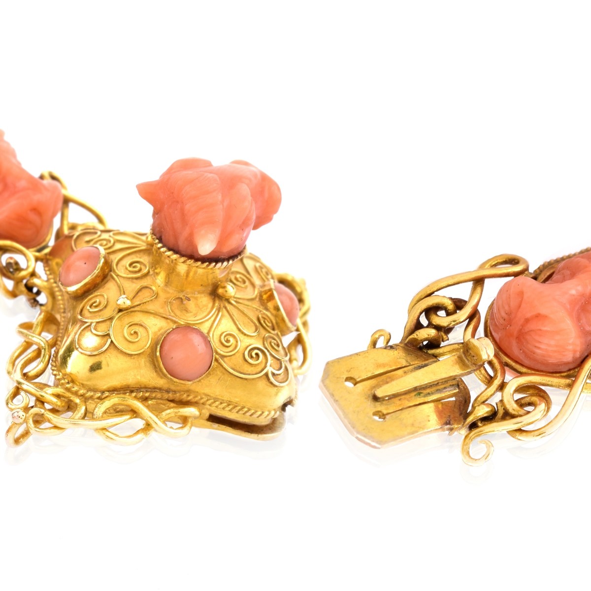 Circa 1900 Red Coral and 14K Gold Bracelet