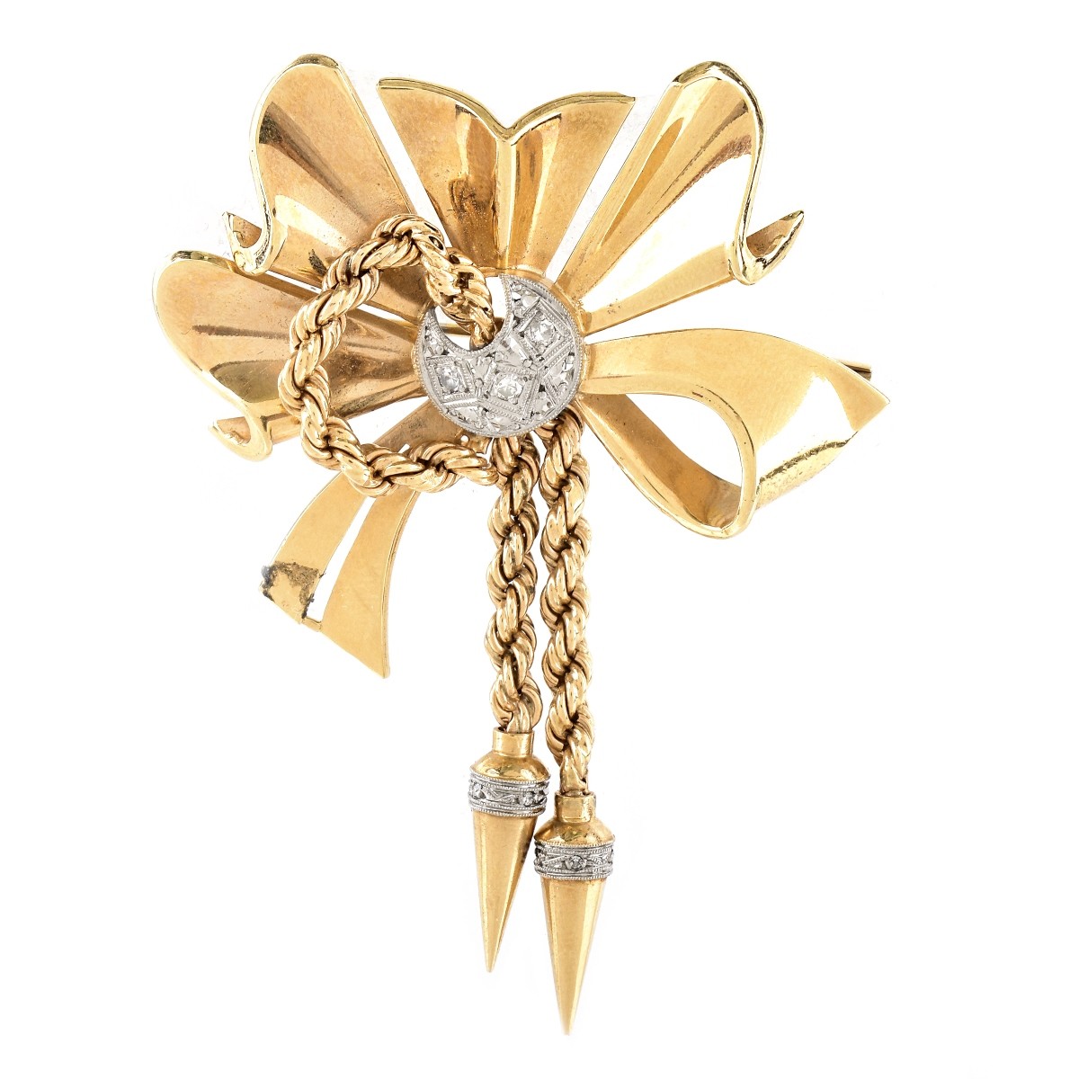 Retro Circa 1940s 14K Gold and Diamond Brooch