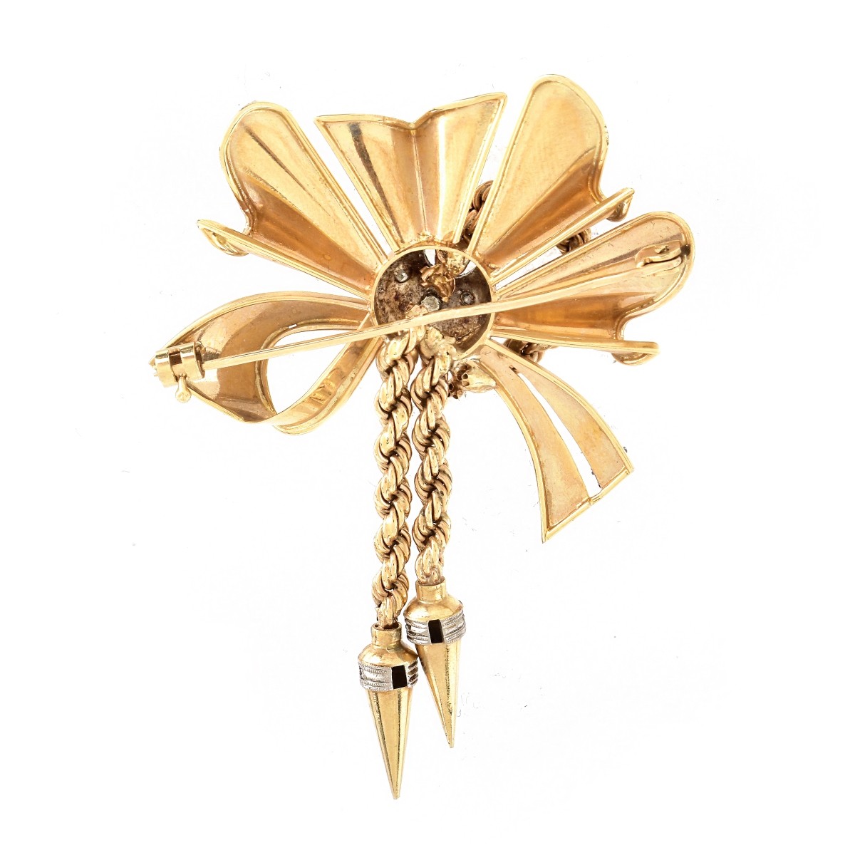 Retro Circa 1940s 14K Gold and Diamond Brooch