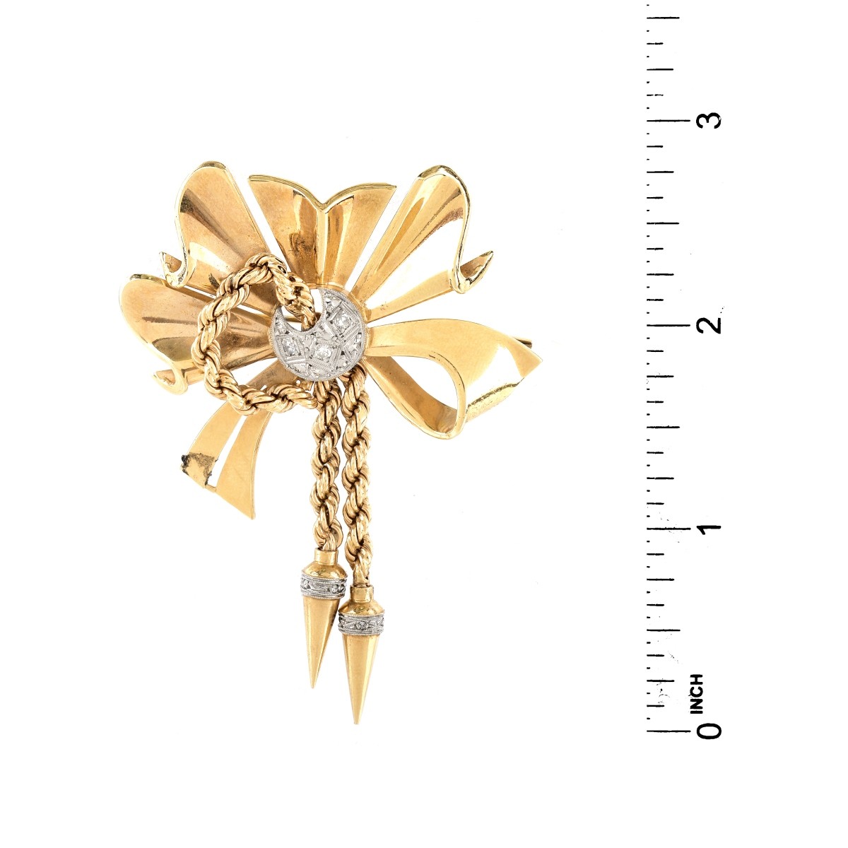 Retro Circa 1940s 14K Gold and Diamond Brooch