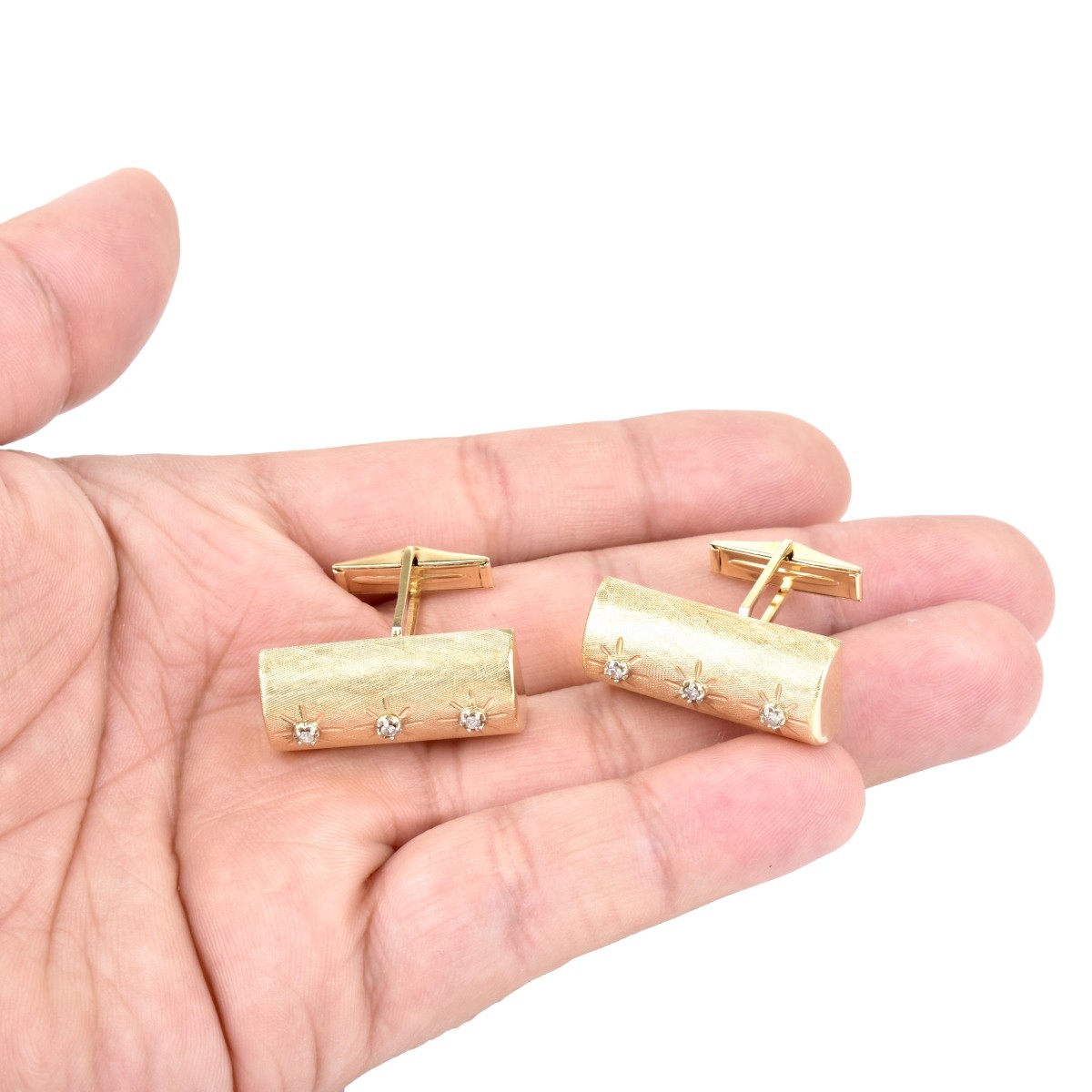 Men's Vintage 14K Gold and Diamond Cufflinks