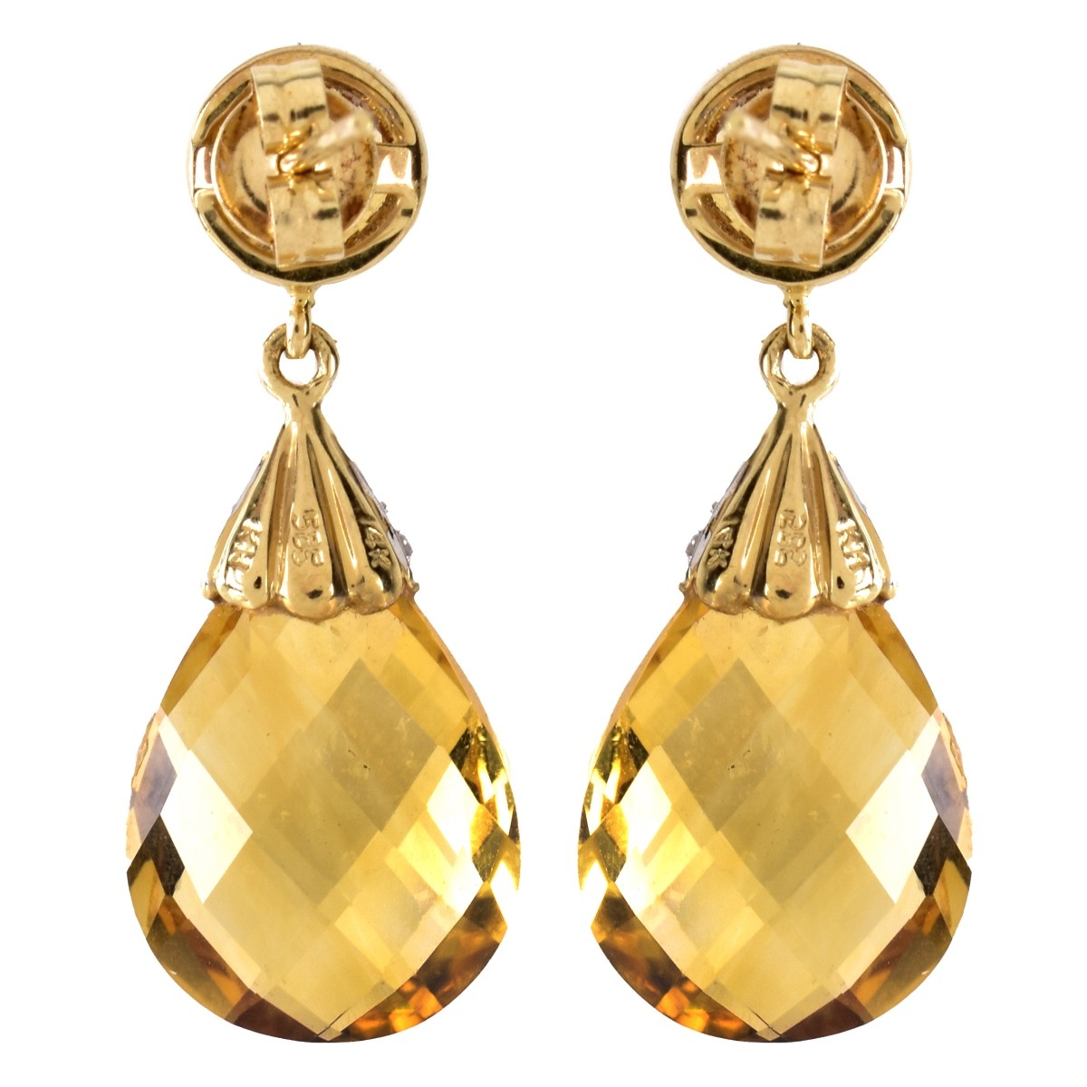 Citrine, Diamond and 14K Gold Pendant Earrings
