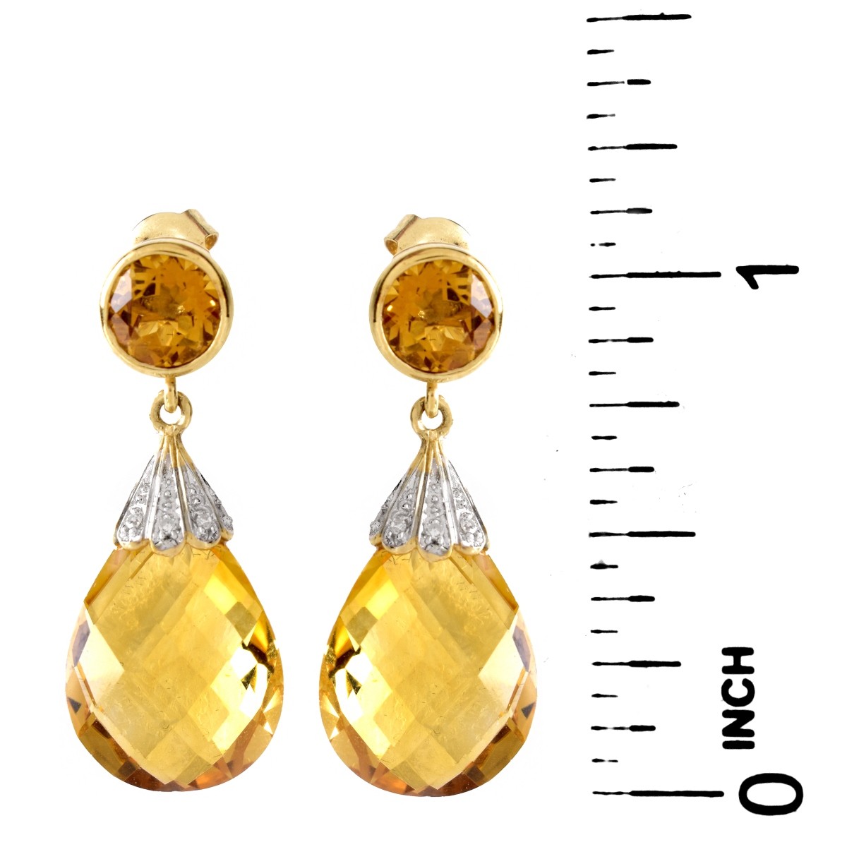 Citrine, Diamond and 14K Gold Pendant Earrings