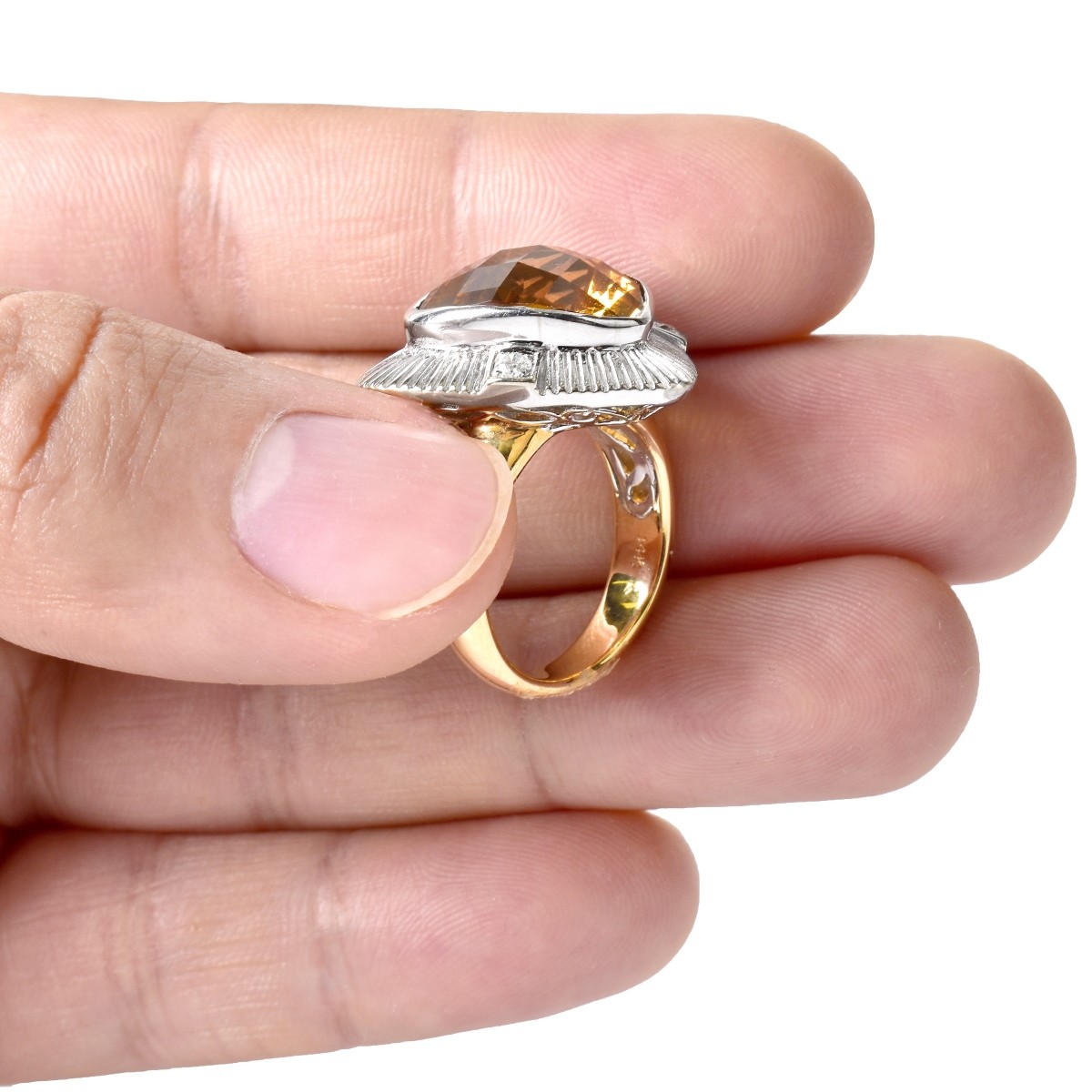 Citrine, Diamond and 14K Gold Ring