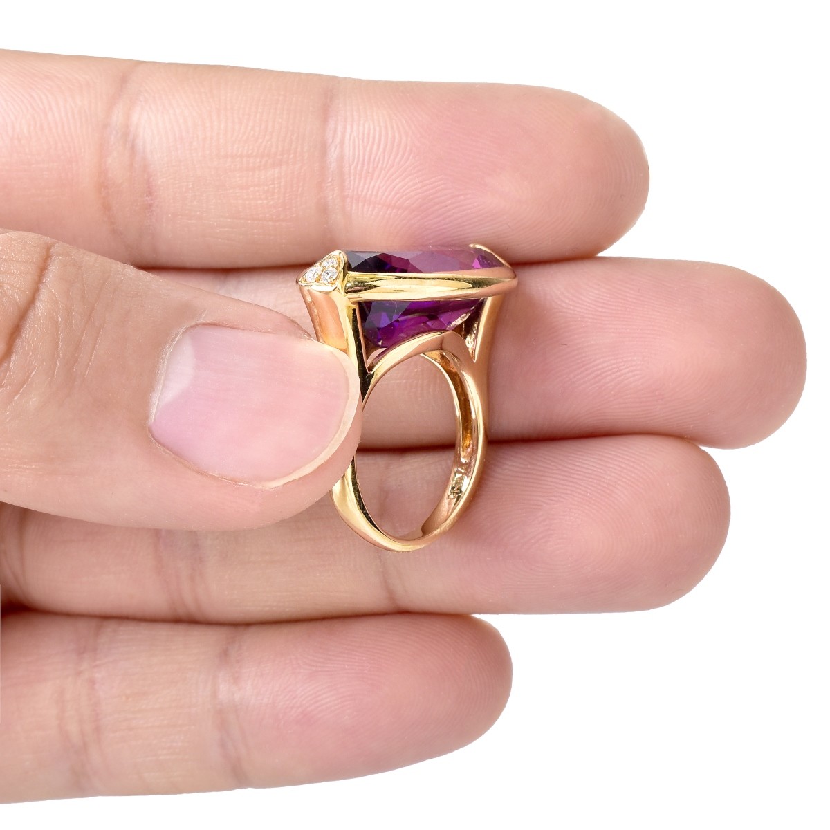 Amethyst, Diamond and 14K Gold Ring