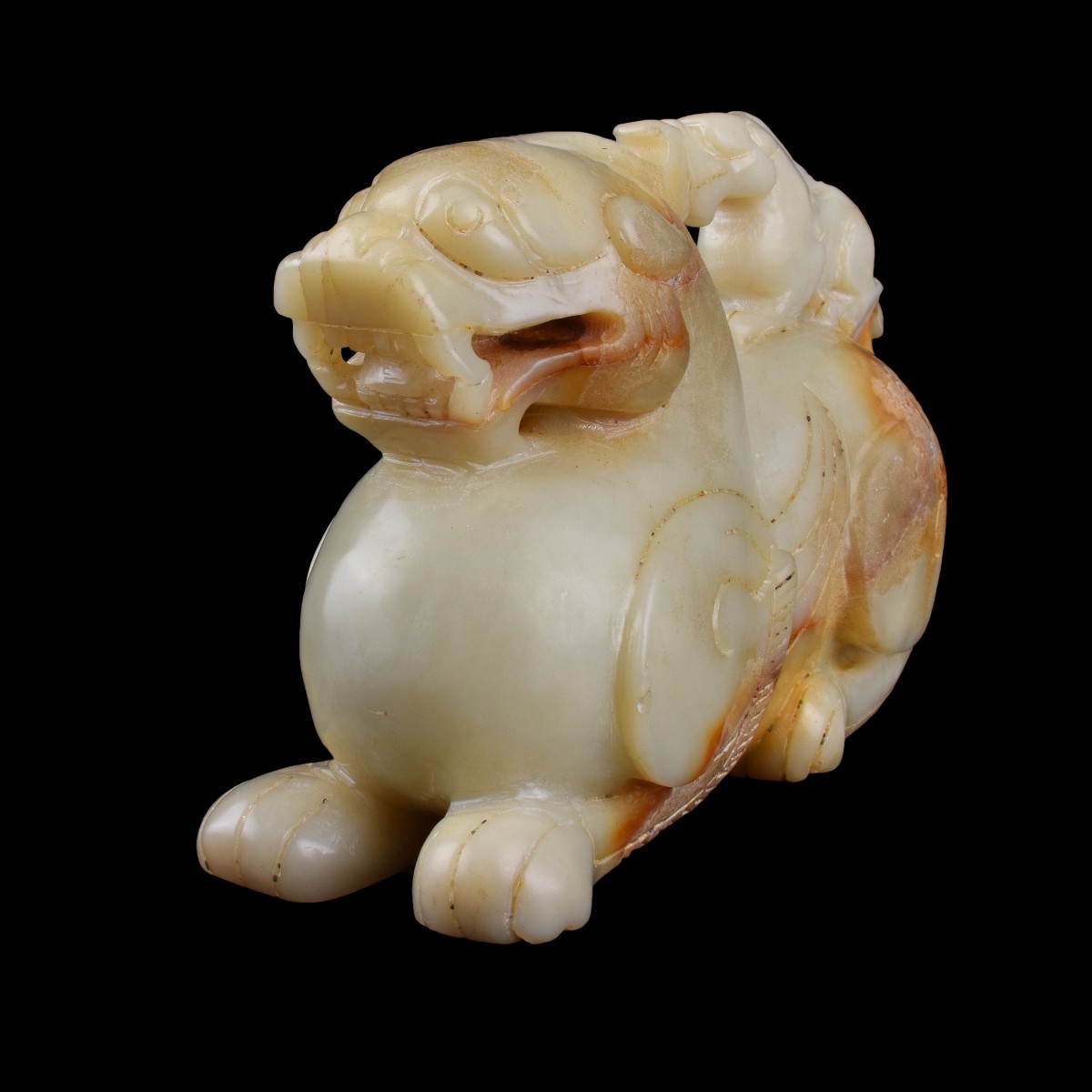 Two (2) Chinese Carved Jade Foo Dog Sculptures