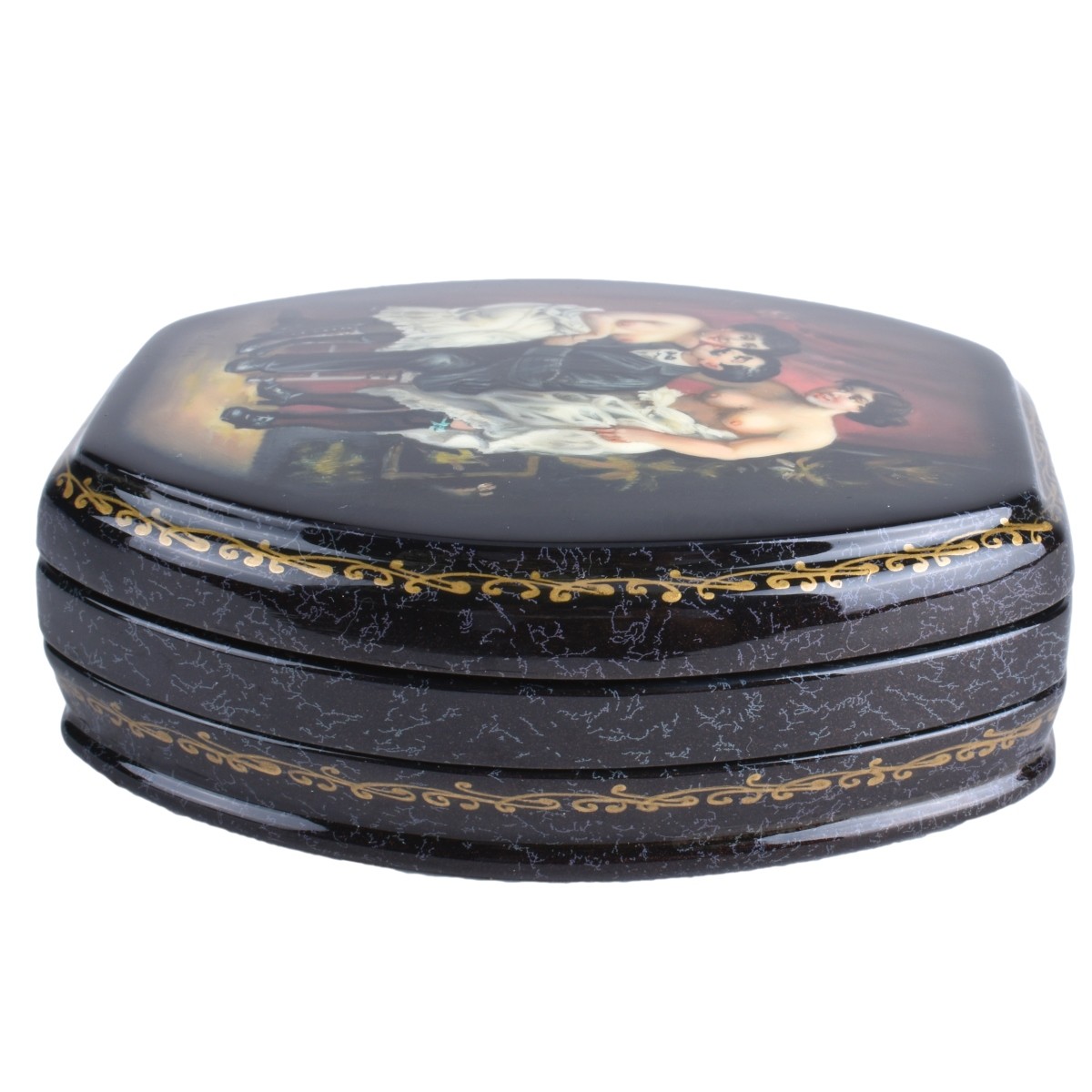 Russian Lacquered Three Part Box with Erotic Scene