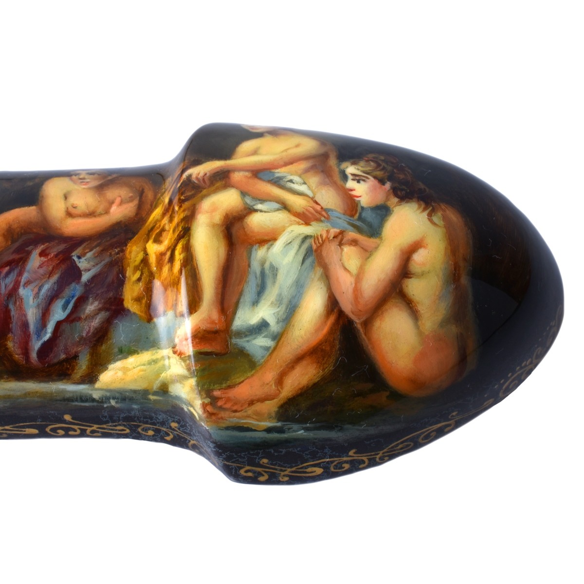 Russian Lacquered Phallus Form Hinged Box