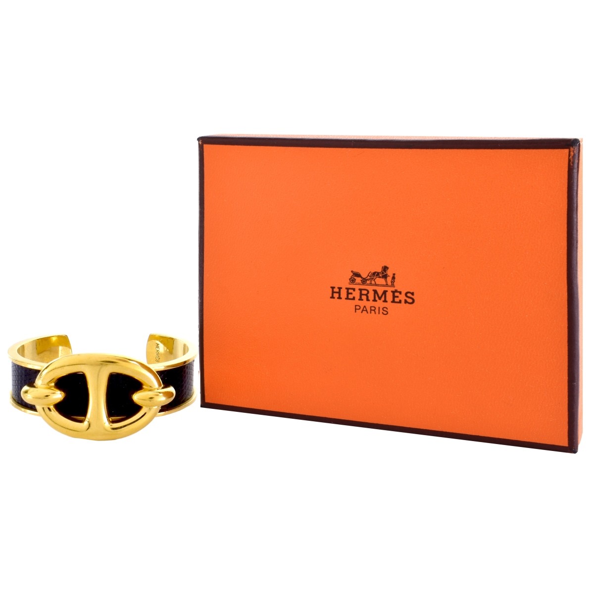 Hermes Gold Plated and Leather Cuff Bracelet