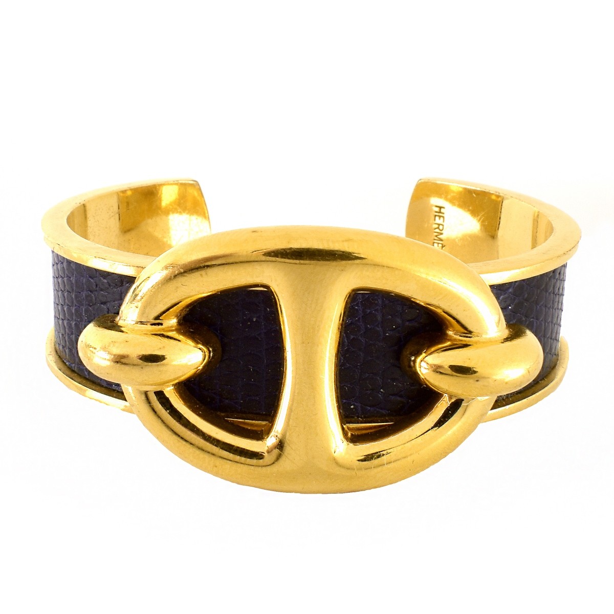 Hermes Gold Plated and Leather Cuff Bracelet