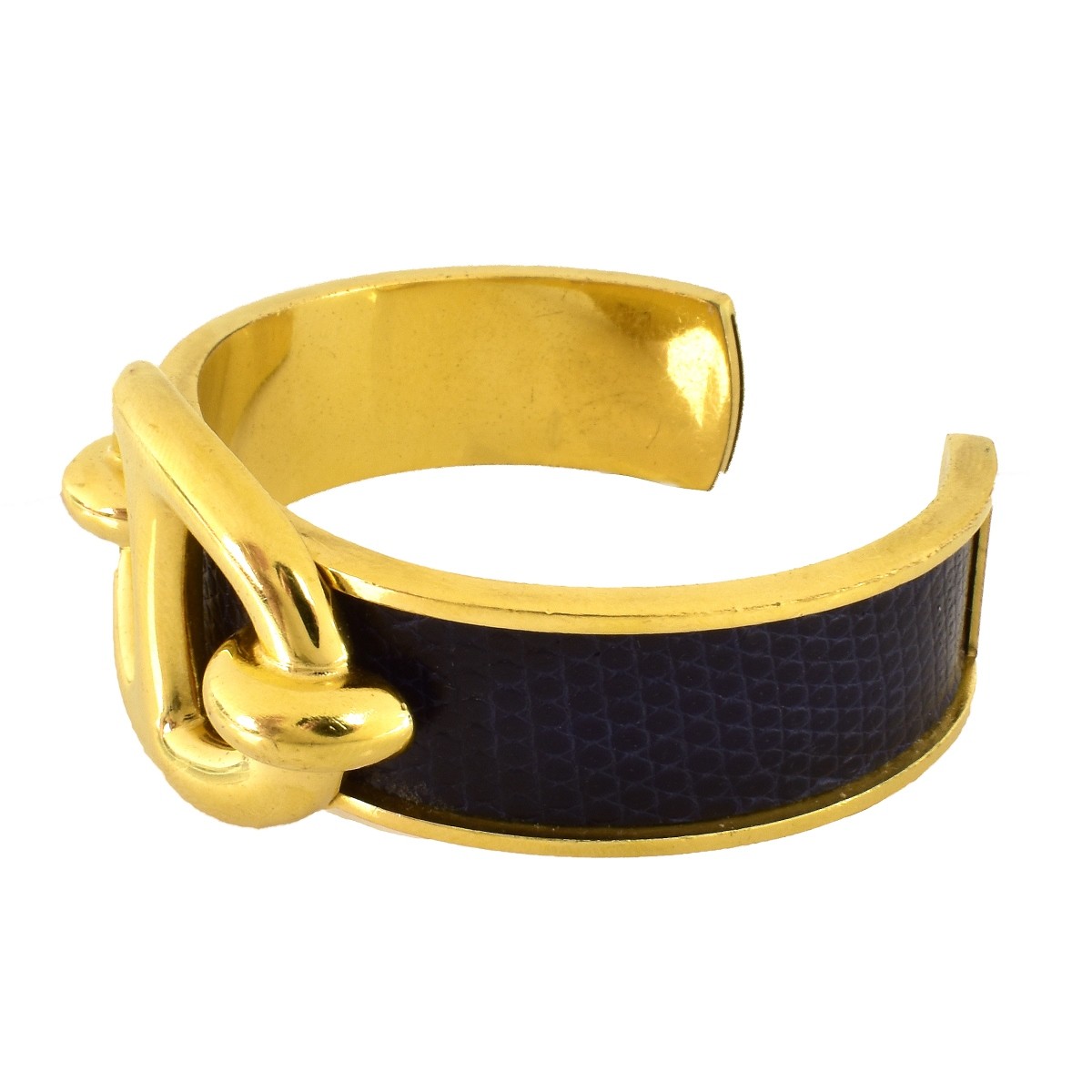 Hermes Gold Plated and Leather Cuff Bracelet