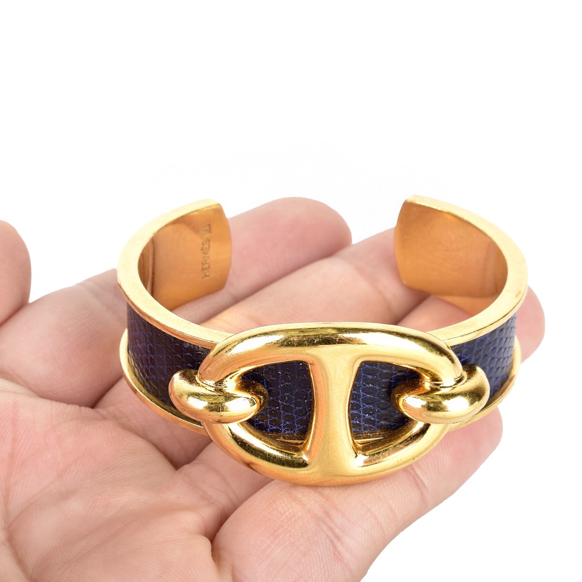 Hermes Gold Plated and Leather Cuff Bracelet