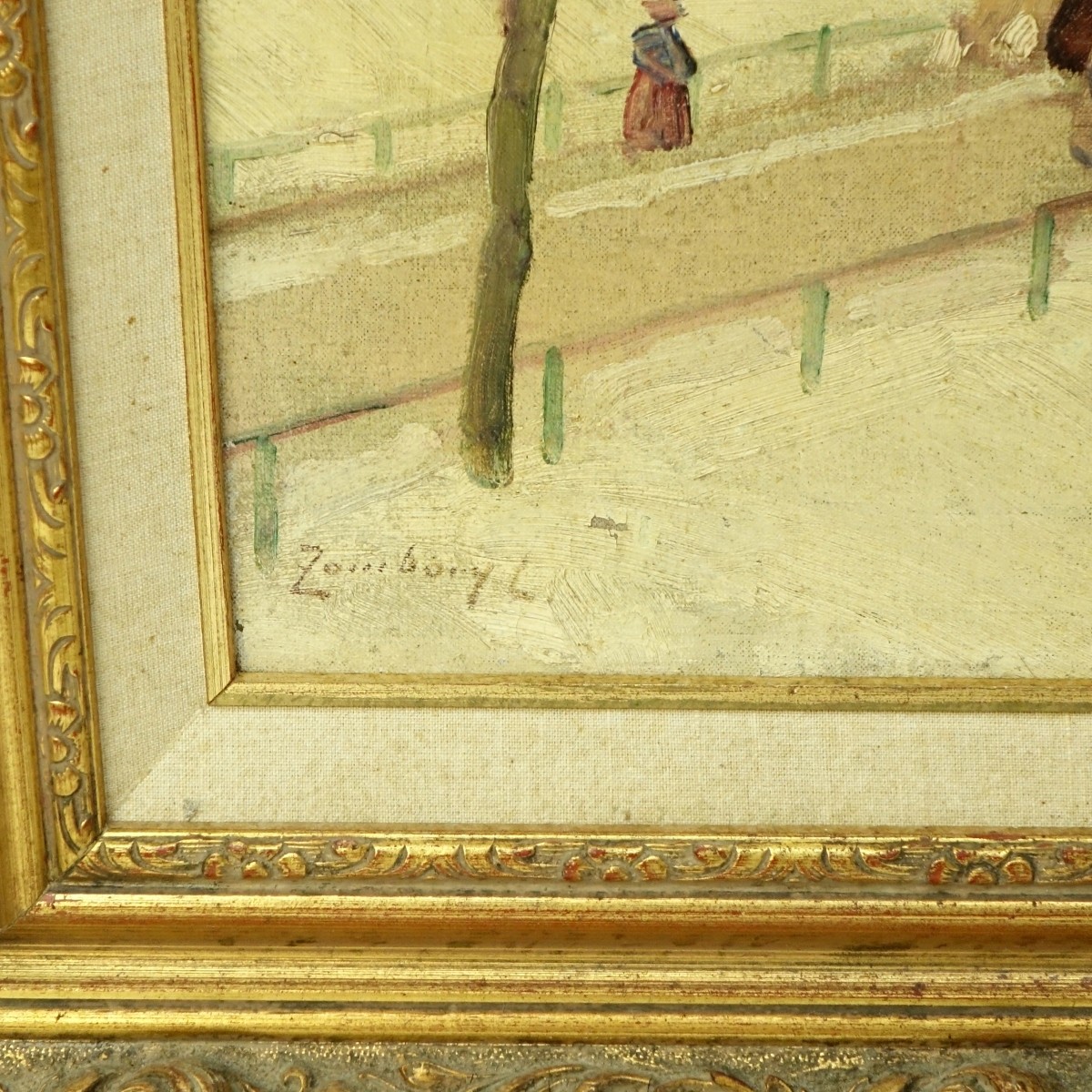 20th Century Oil on Canvas, Village Scene, Signed