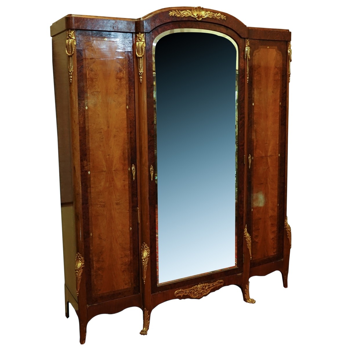 19/20th Century French Burlwood Three Door Armoire