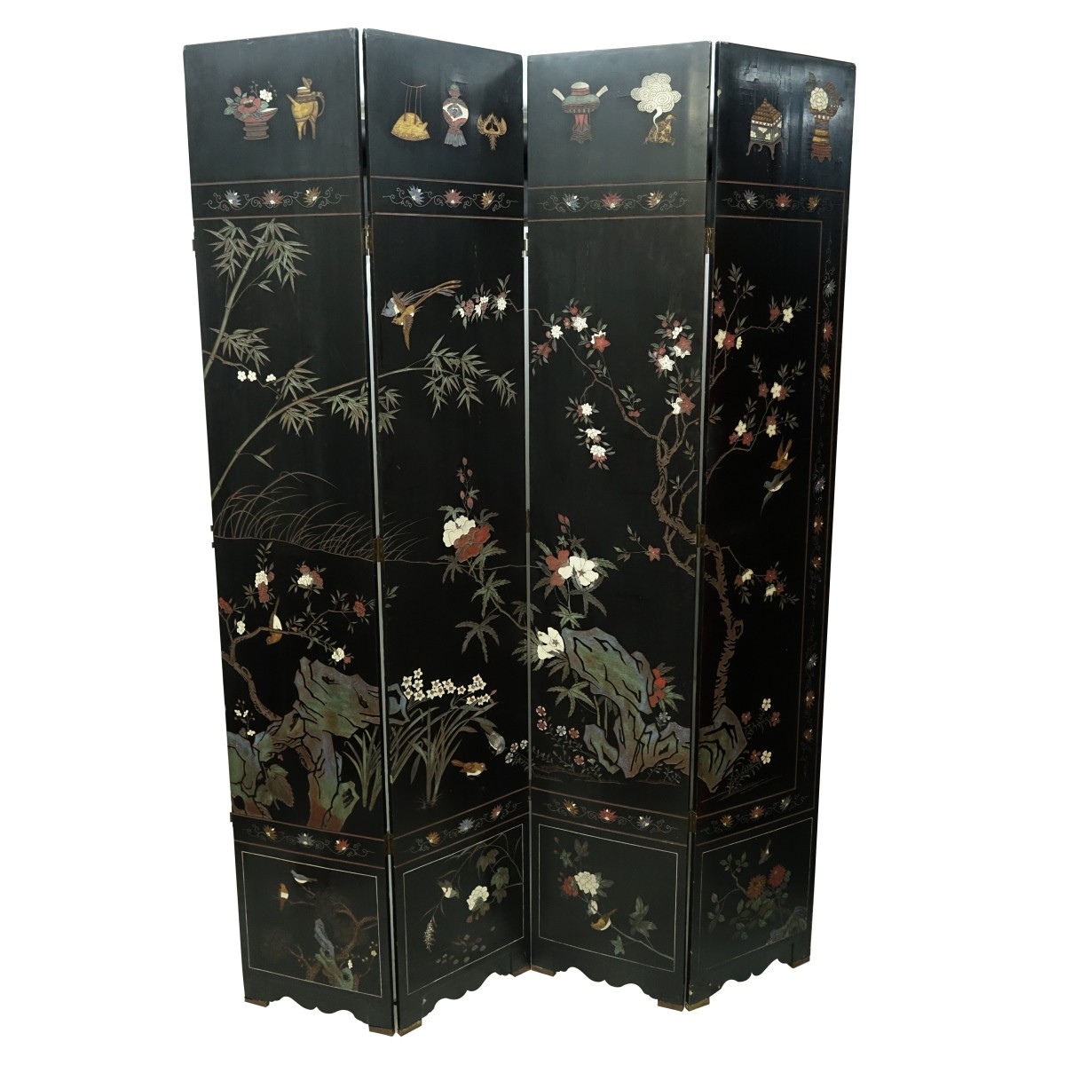Massive Antique Chinese Black Lacquered Screen