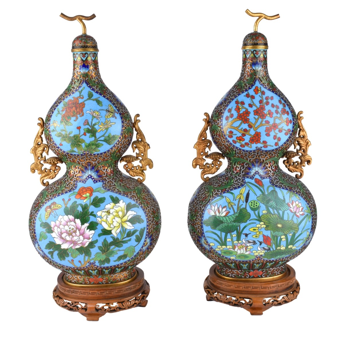 Pair of Chinese Republic Era Double Gourd Vases