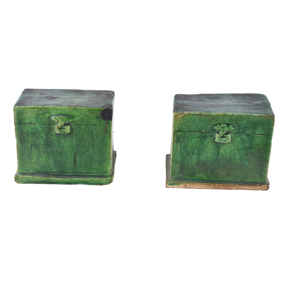 Pair of Antique Green Glazed Funerary Chest Models