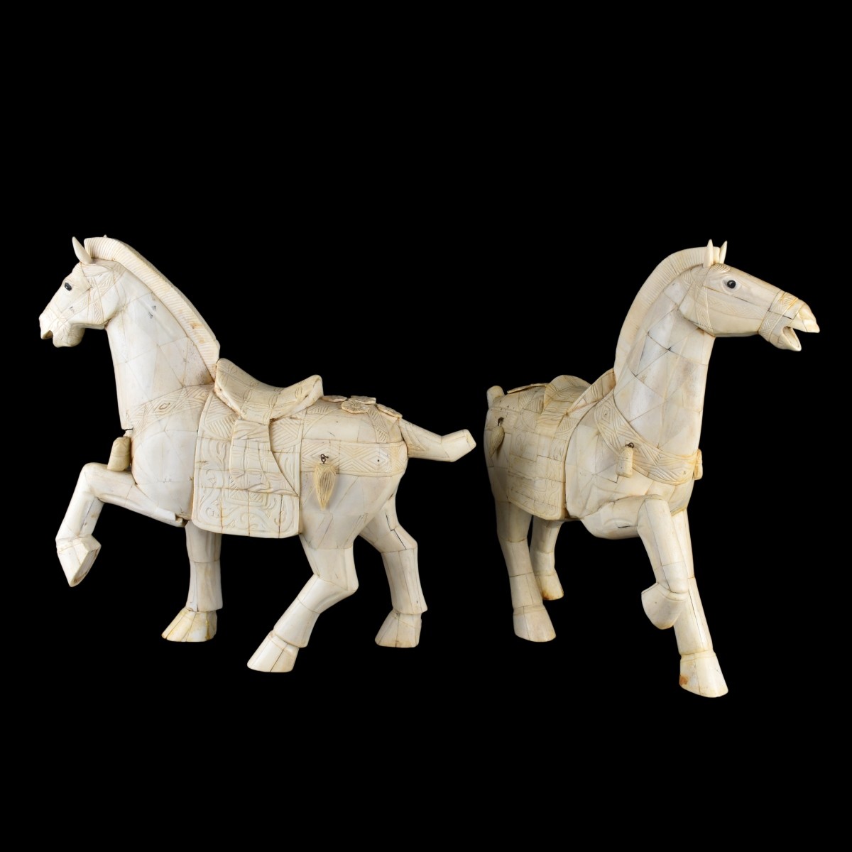 Pair of Chinese Tang Style Tessellated Bone Horses