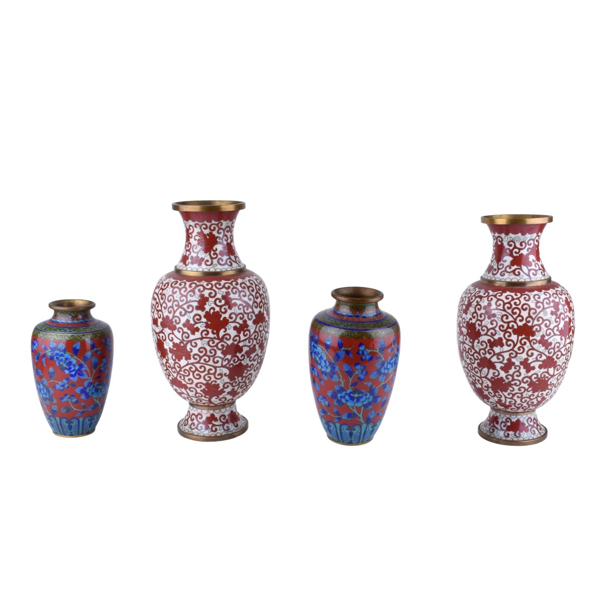 Two (2) Pairs of Chinese Cloisonne Enamel Vases