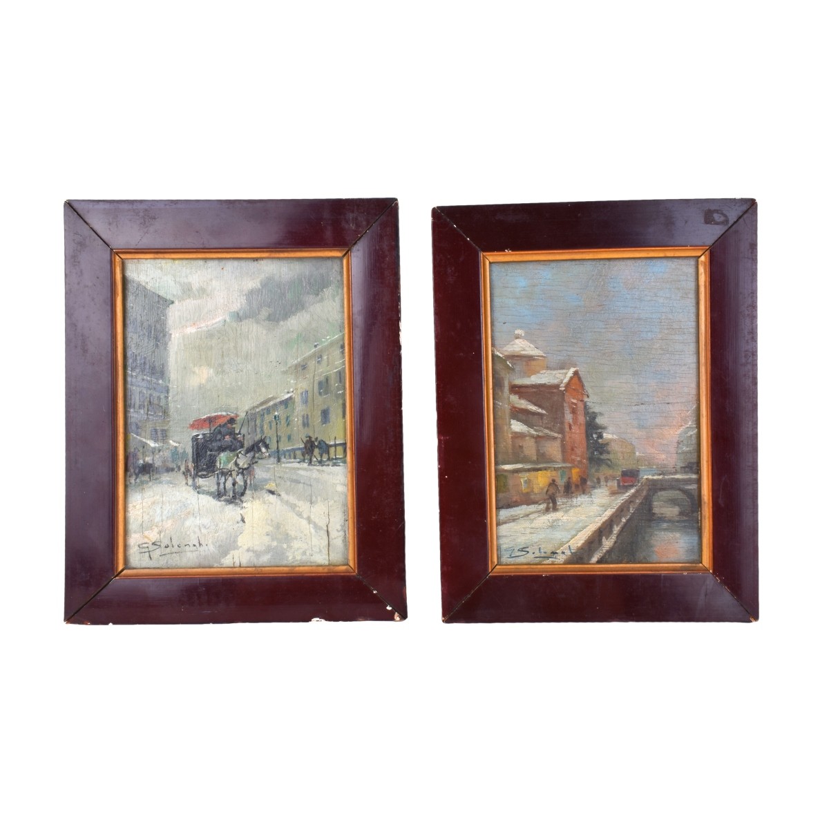 Pair of Antique Paintings on Wood Panels