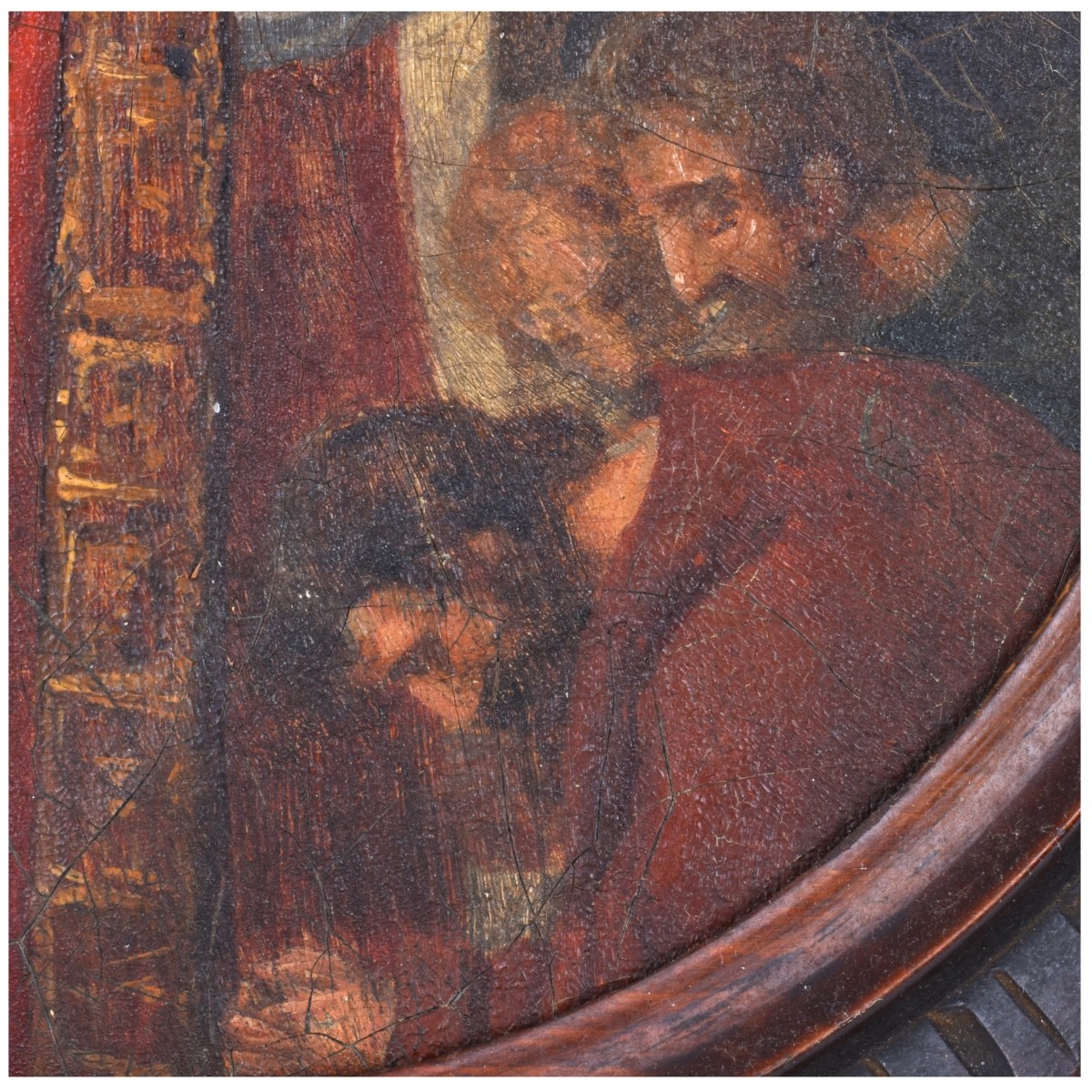 Antique Round Oil on Canvas, Religious Scene