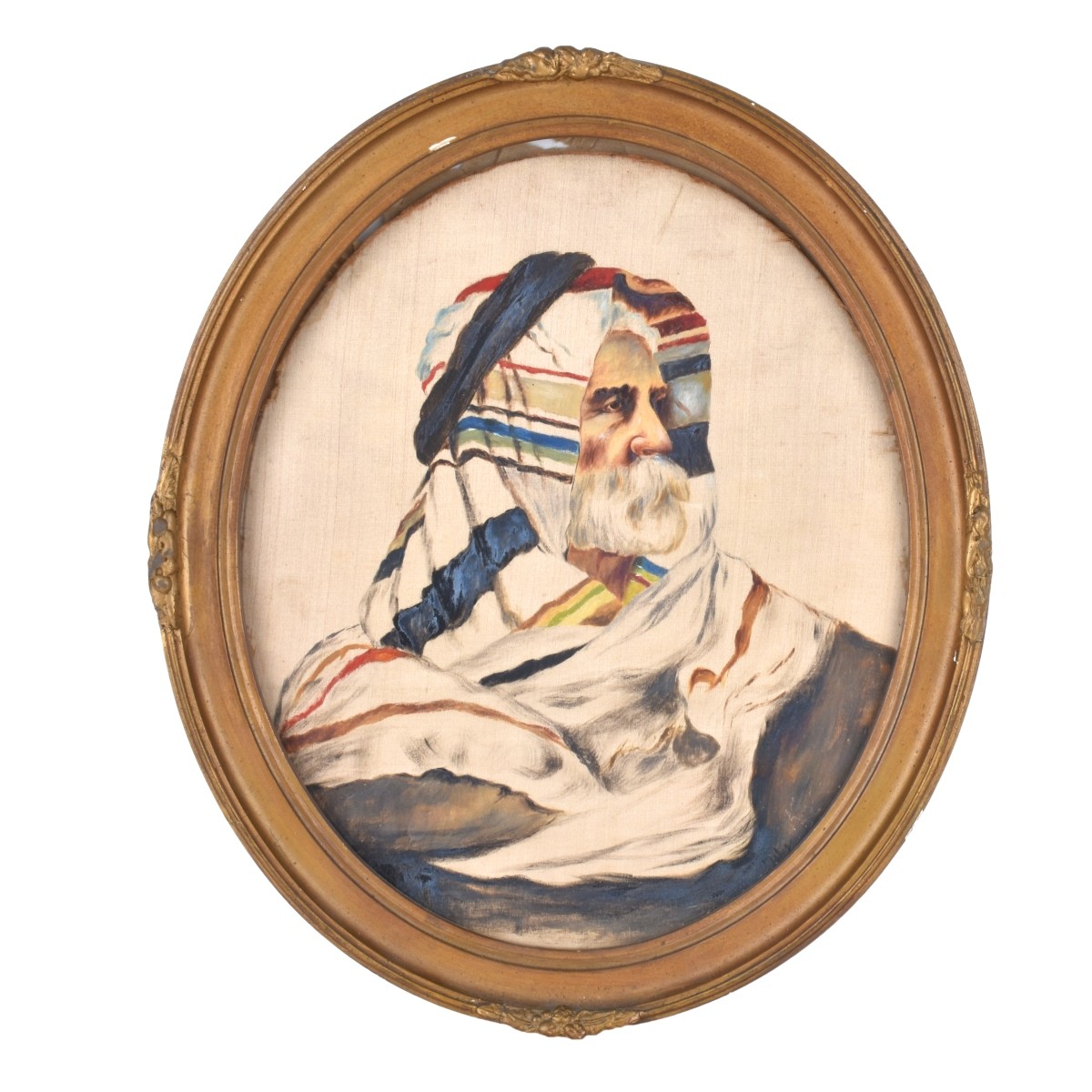 20th C. Silk Painting, Portrait of an Arab