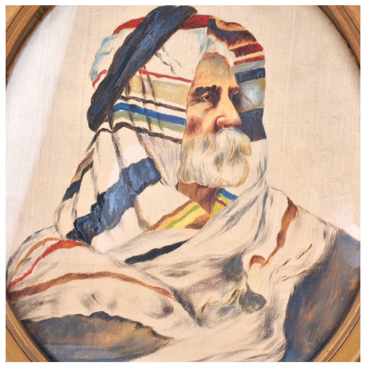 20th C. Silk Painting, Portrait of an Arab