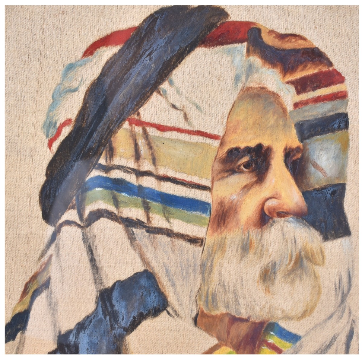 20th C. Silk Painting, Portrait of an Arab