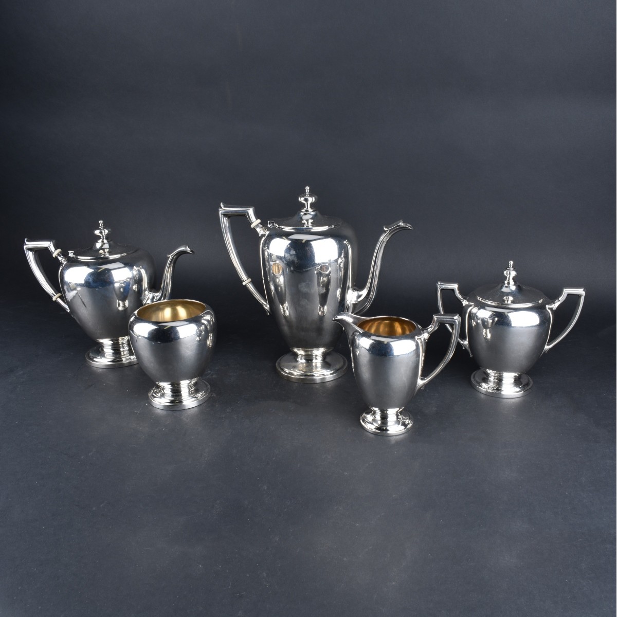 Reed & Barton 5 PC Pointed Antique Silver Tea Set