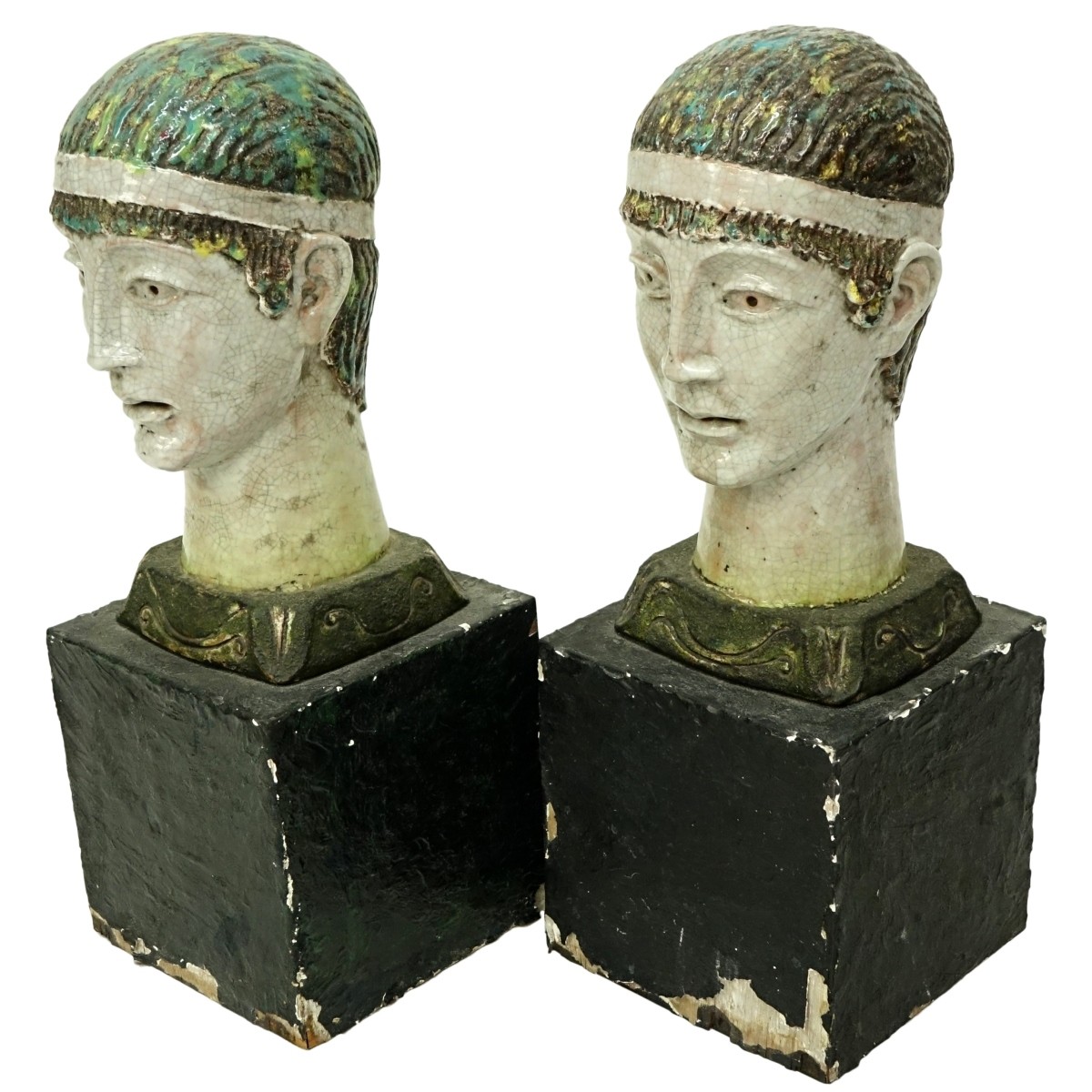 Pair of Italian Faience Pottery Figural Bust