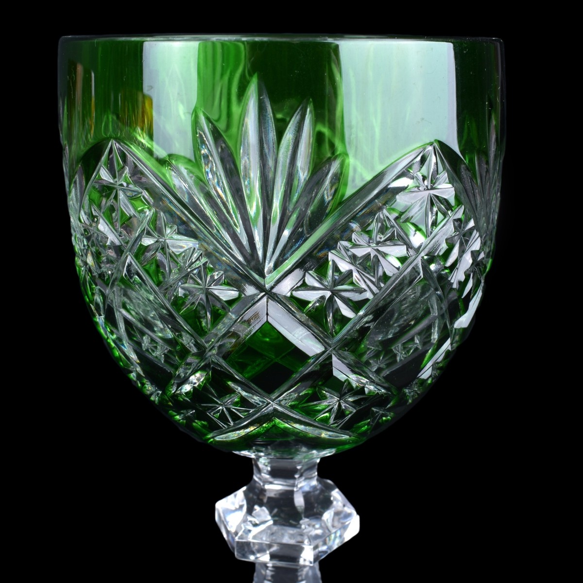Six Bohemian Style Colored Cut Glass Goblets
