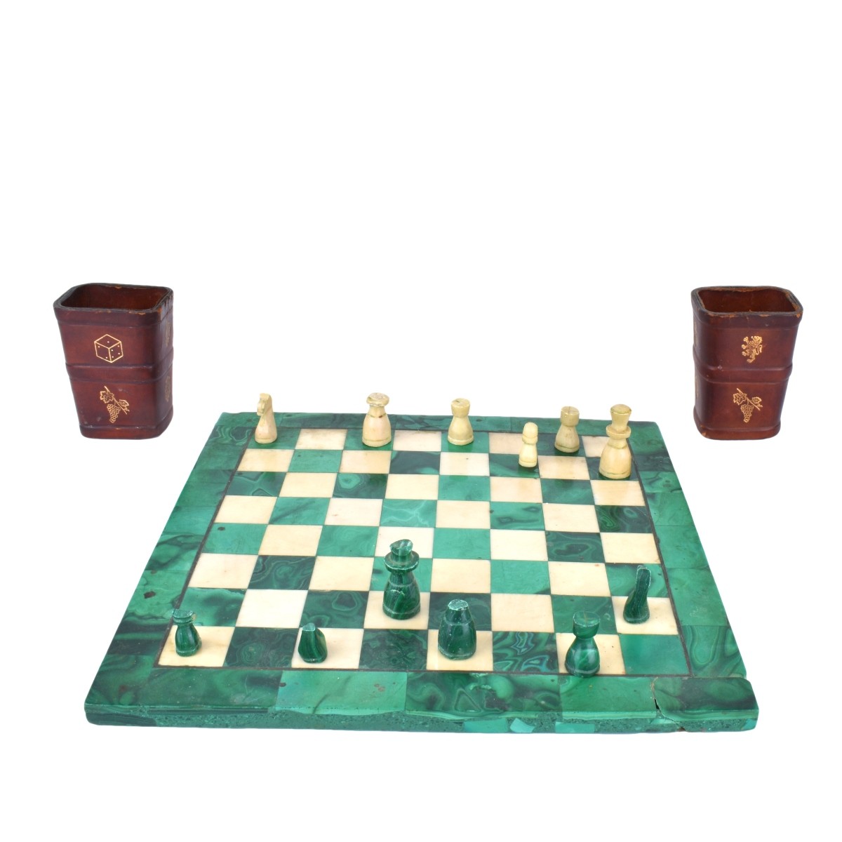 20th C. Malachite and Onyx Chess Set
