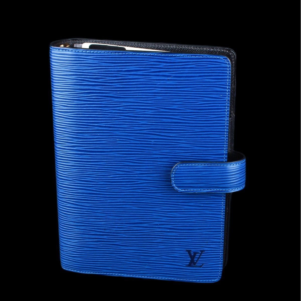 Small Louis Vuitton Blue Epi Leather Ringed Agenda