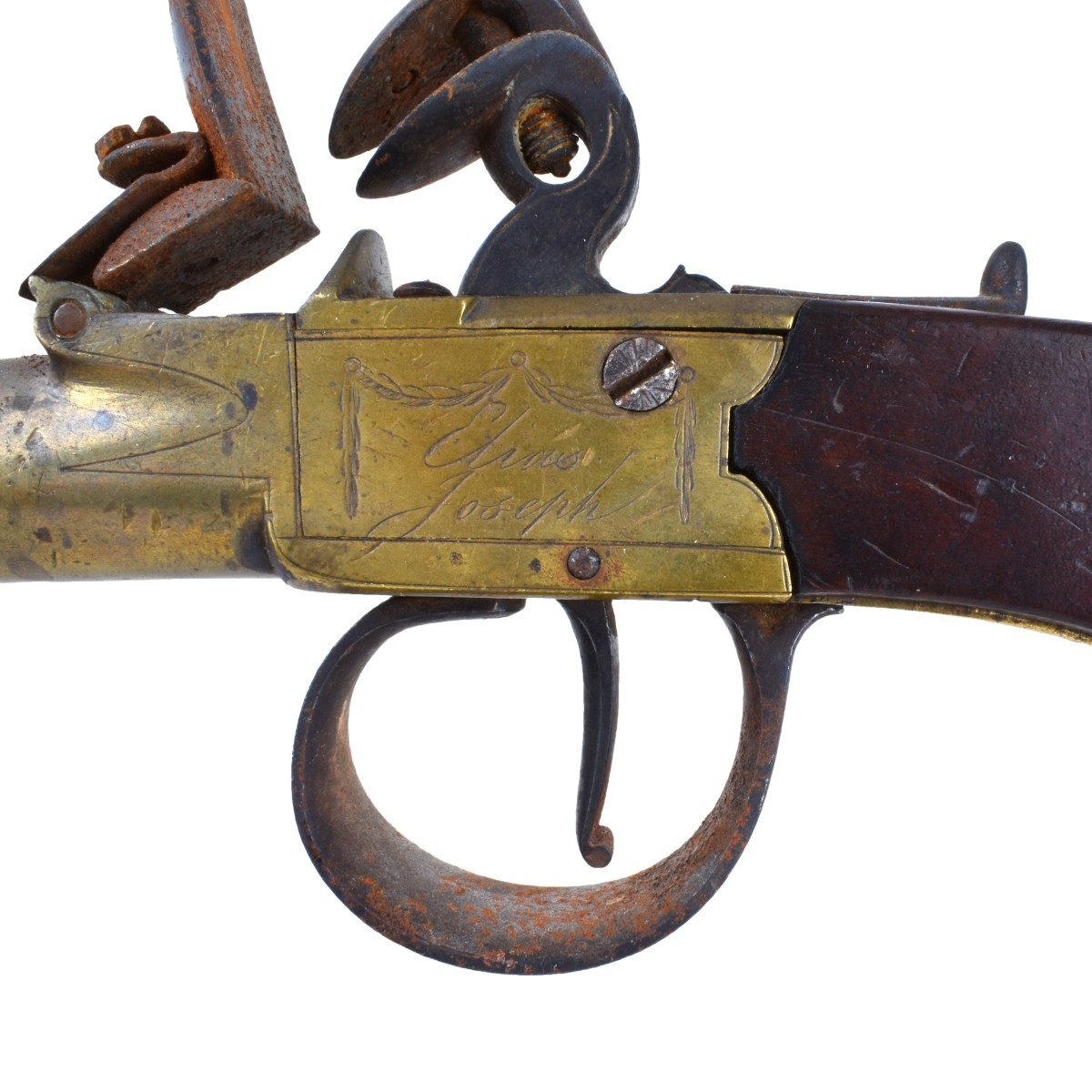 Pair of Elias Joseph Brass Flintlock Pistols