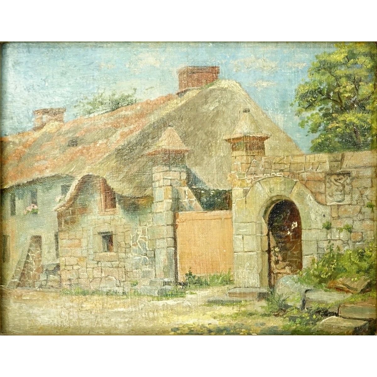 Pair of Antique Oil on Canvasboard, Villages Scene