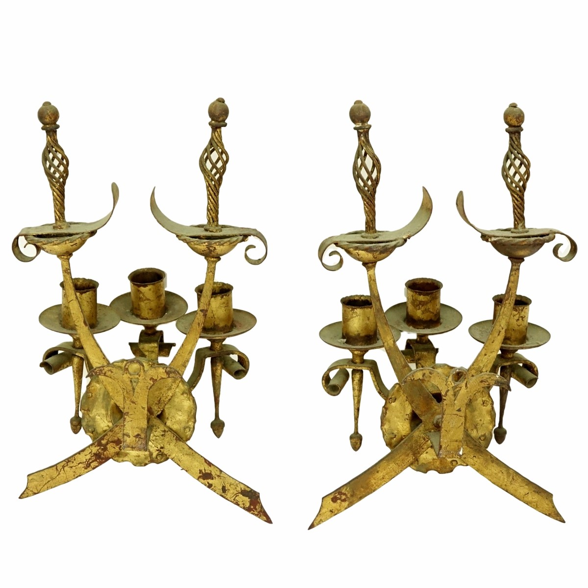 Pair of Gilt Painted Cast Iron Wall Sconces