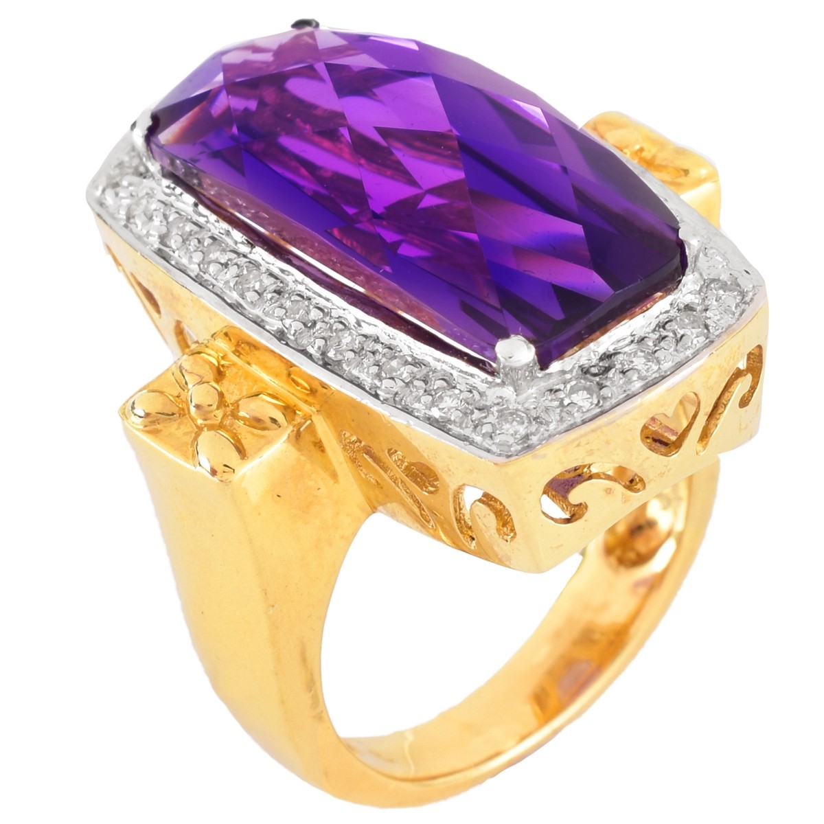 Amethyst, Diamond and 14K Gold Ring