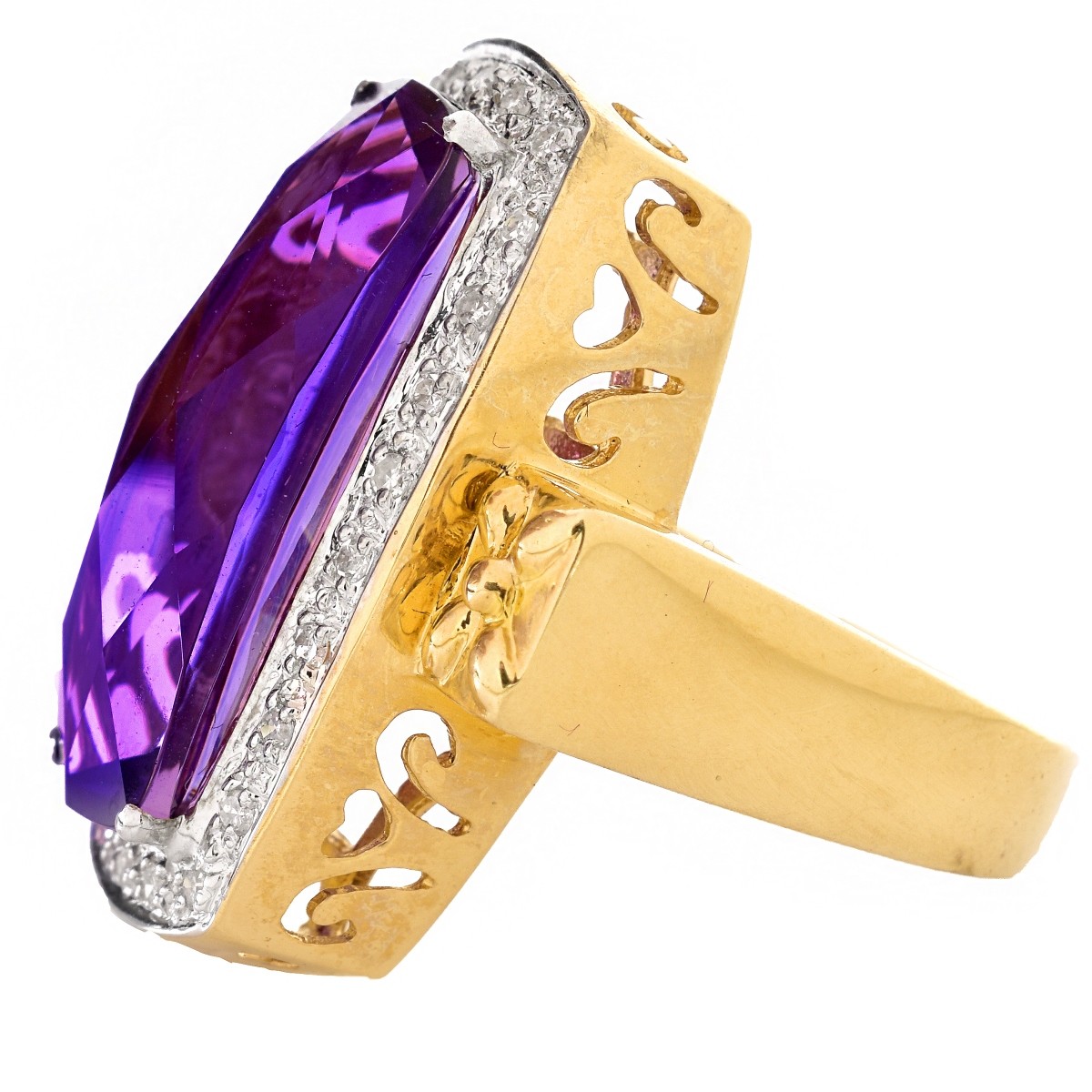 Amethyst, Diamond and 14K Gold Ring